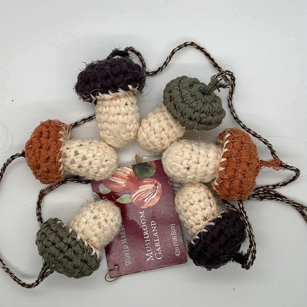 World market crocheted mushroom garland